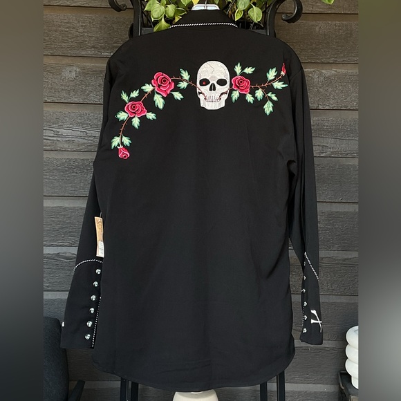 Scully Sugar Skulls Pearl Snap Western Vintage Shirt Floral Day Of The Dead S - Picture 10 of 11